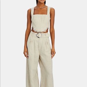 $235 Staud Triton Corset Top Linen Fray Fringe Set